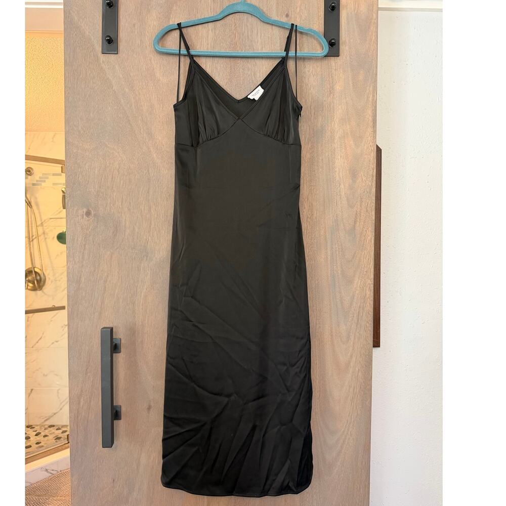 Autumn Wedding Guest Dress Revolve Black Satin Midi Tank Dress Size Small